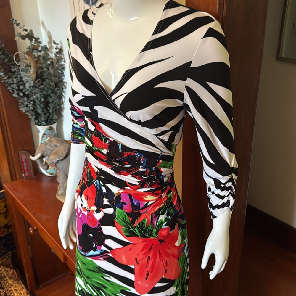 Joseph Ribkoff size  12, like new Floral Zebra Print Wrap Dress